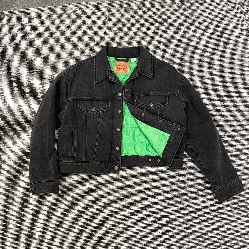 Levi Strauss Padded Black Denim Jacket with Green Lining